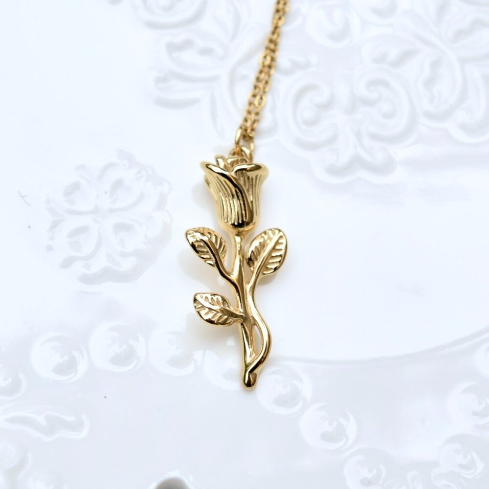 Golden Rose Charm Necklace - Stainless Steel